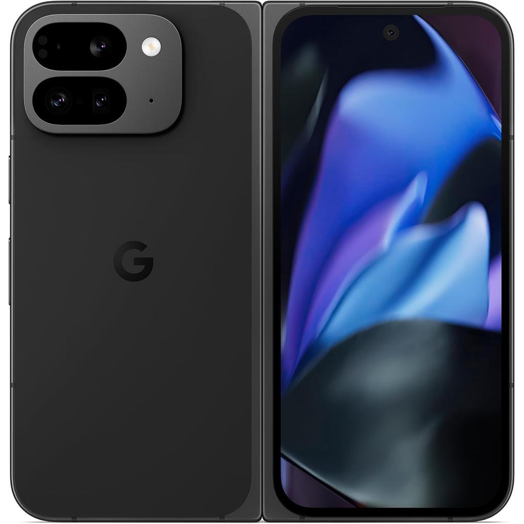 A Refurbished Black smartphone with Google logo on back, showing front screen with colorful display.