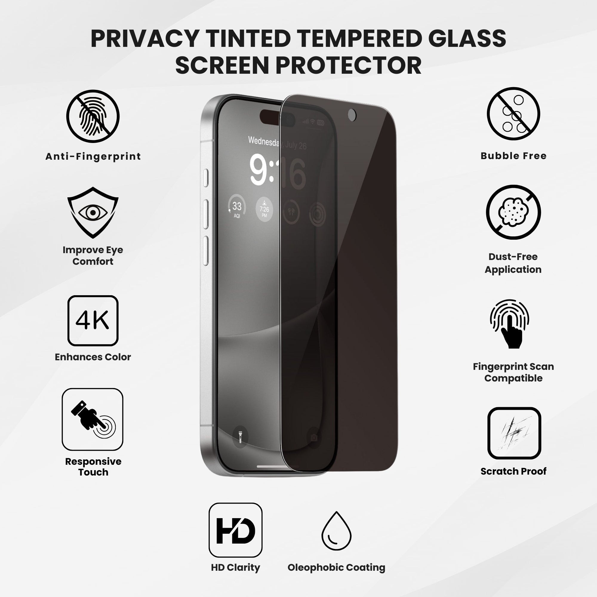 iPhone Privacy Tinted Tempered Glass Screen Protector (All Models)